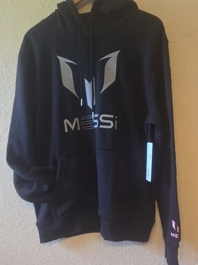 MESSi Men's Black Crewneck Sweater with Silver Logo